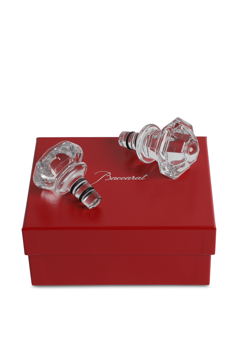 תמונה אחורית של סט שני פקקים אוניברסליים לבקבוקים מקריסטל שקוף