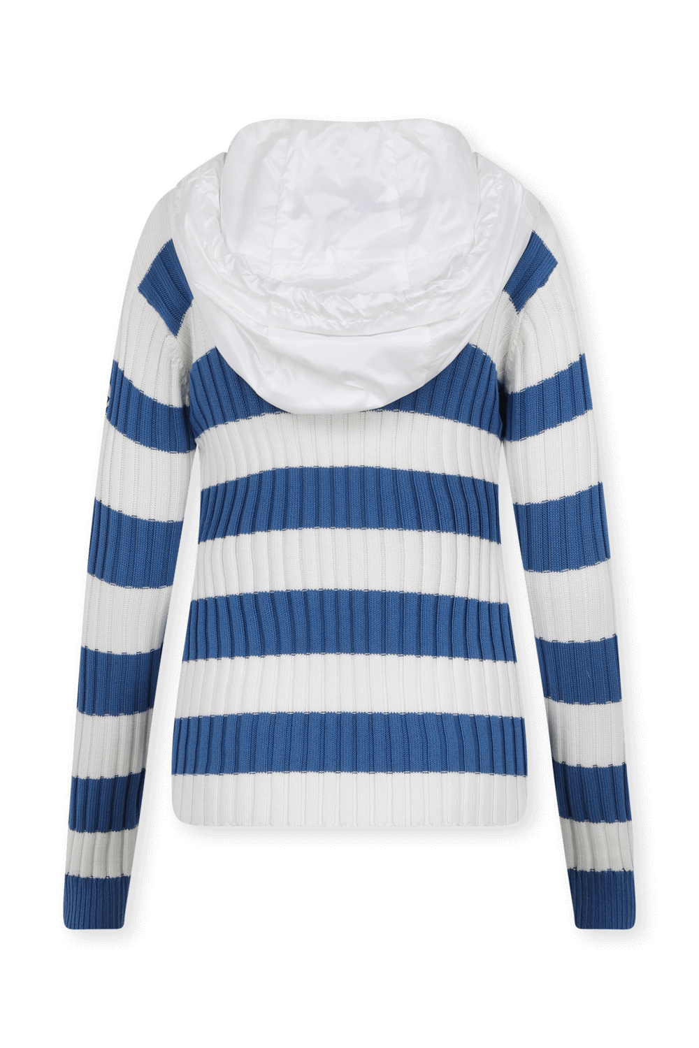 תמונה אחורית של סוודר קפוצ'ון עם פסים