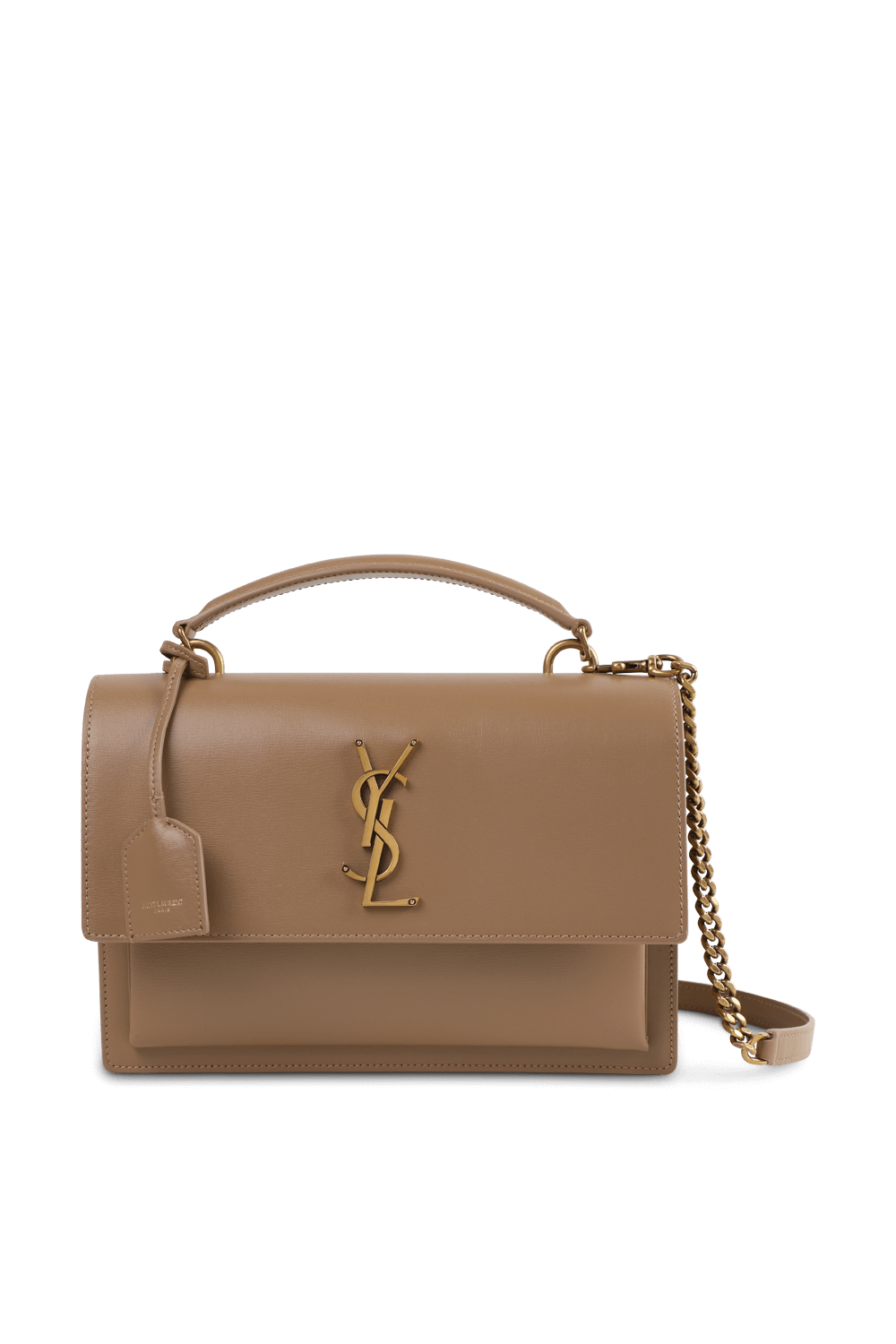 תמונה קידמית של תיק סאן-סט מעור קאמל בגודל לארג'