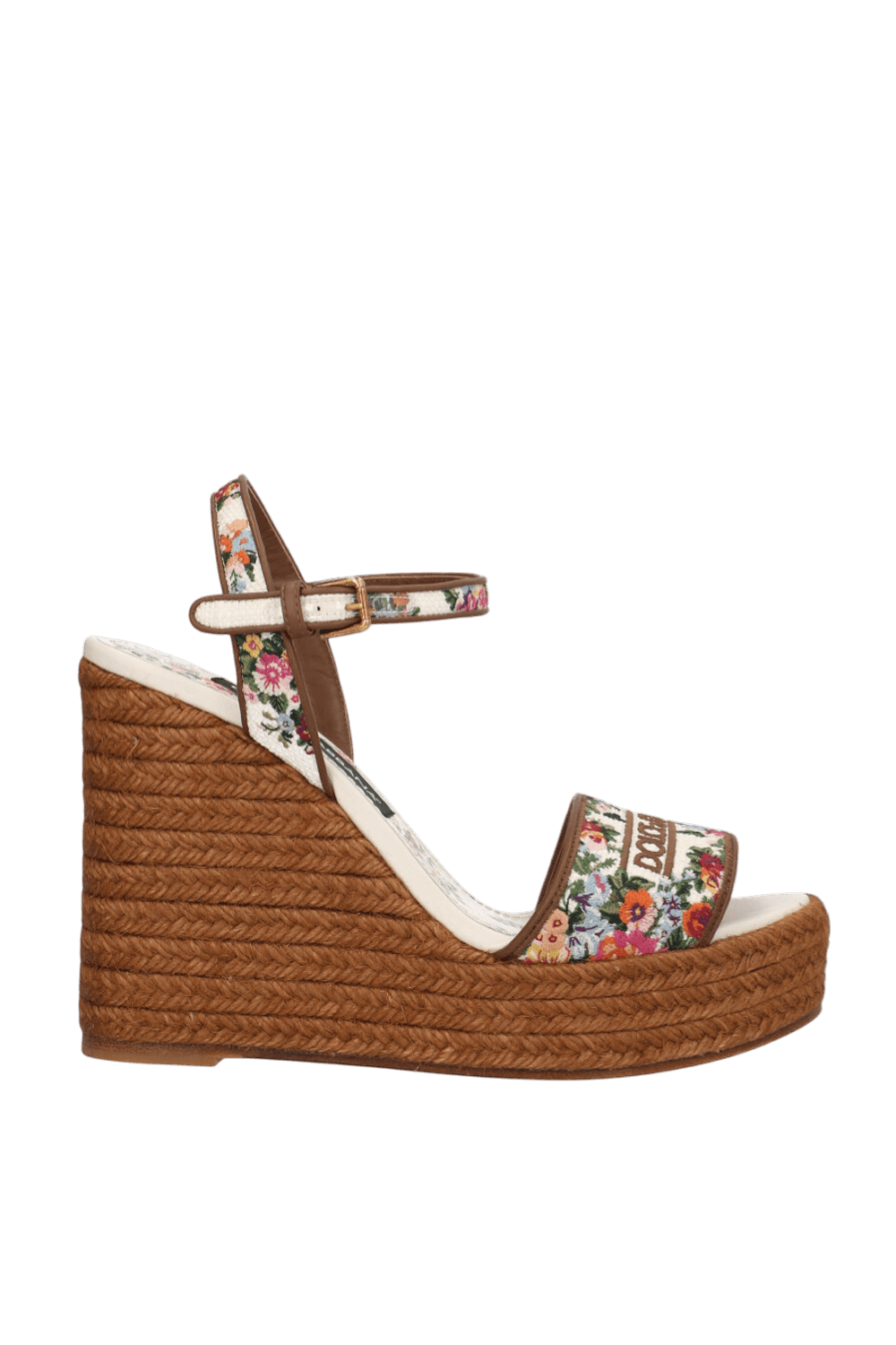 תמונה קידמית של סנדלי פלטפורמה פרחים