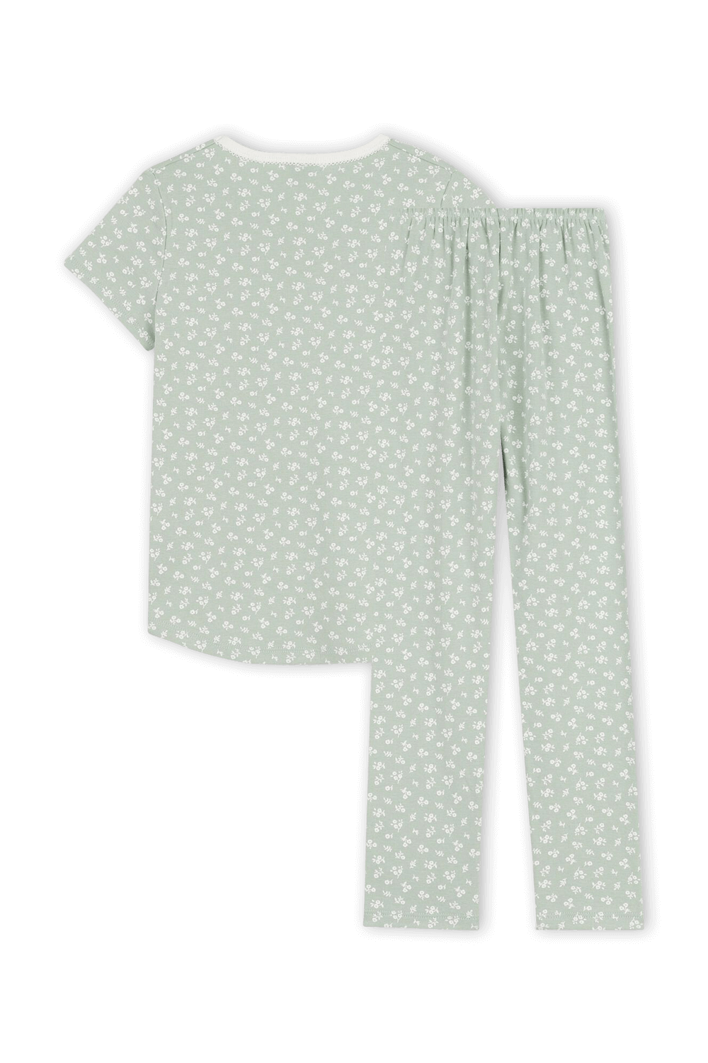 תמונה אחורית של גילאי 2-4 סט פיג'מה פרחוני בצבע ירוק