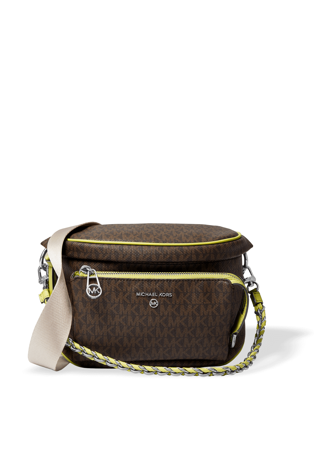 Slater MD Logo Sling Pack in Brown and Lime MICHAEL KORS