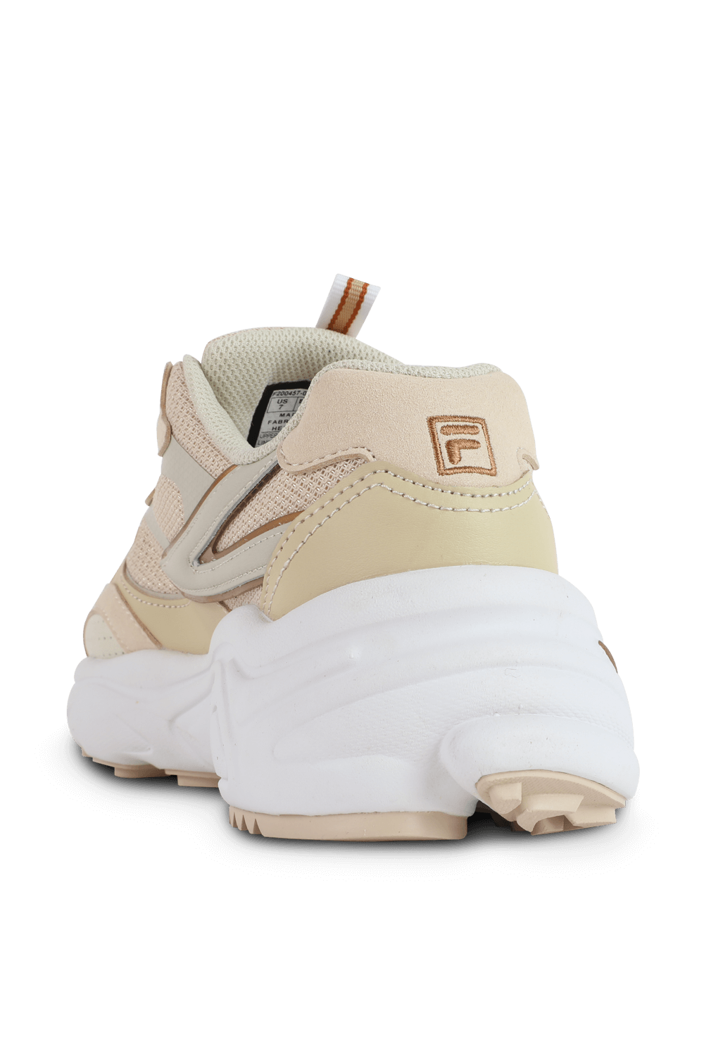 תמונה אחורית של נעלי סניקרס צ'אנקיות בגווני בז' ולבן