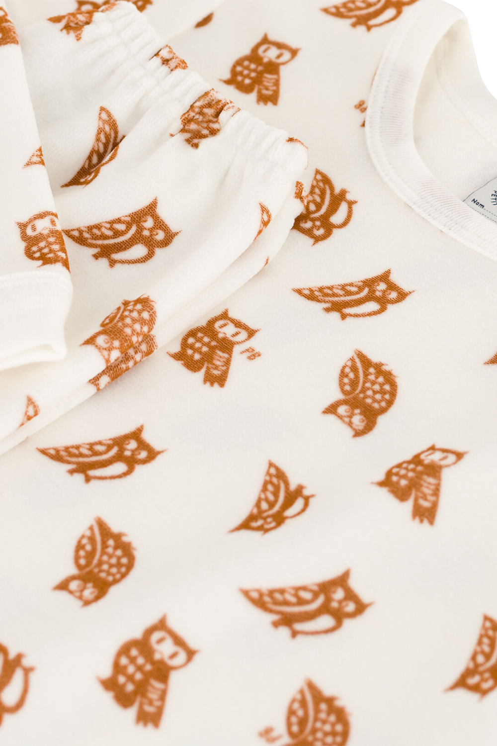 תמונת תקריב של סט פיג'מה ארוך ינשופים - גילאי 2-5