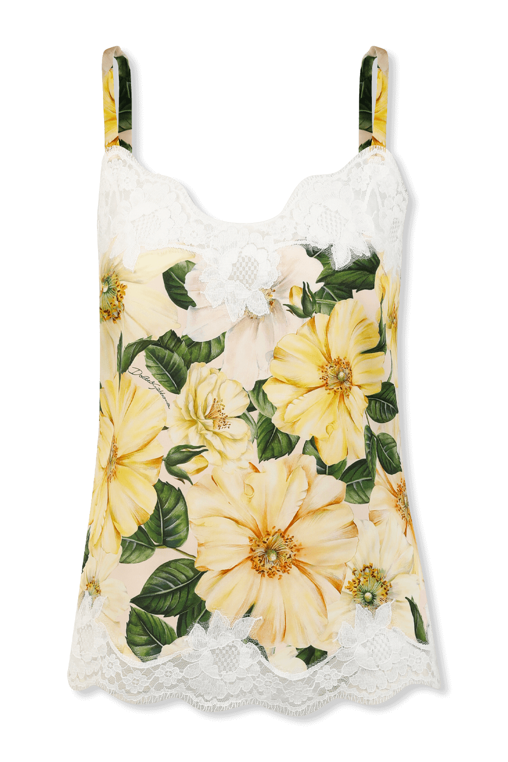 תמונה קידמית של Satin Lingerie Top with Lace and Camellia Print