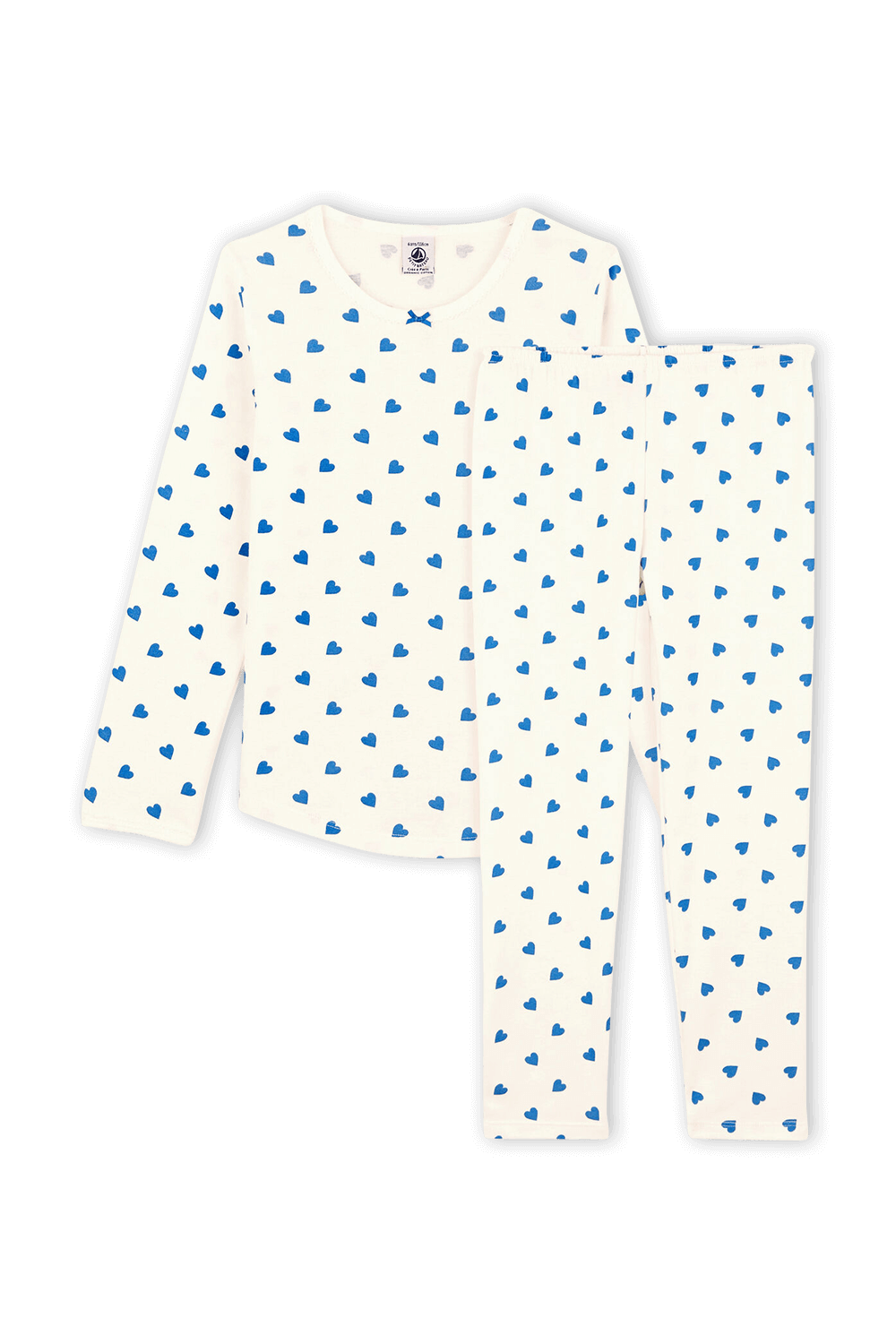 תמונה קידמית של גילאי 2-5 סט פיג'מה לבבות ארוך  בגוון לבן