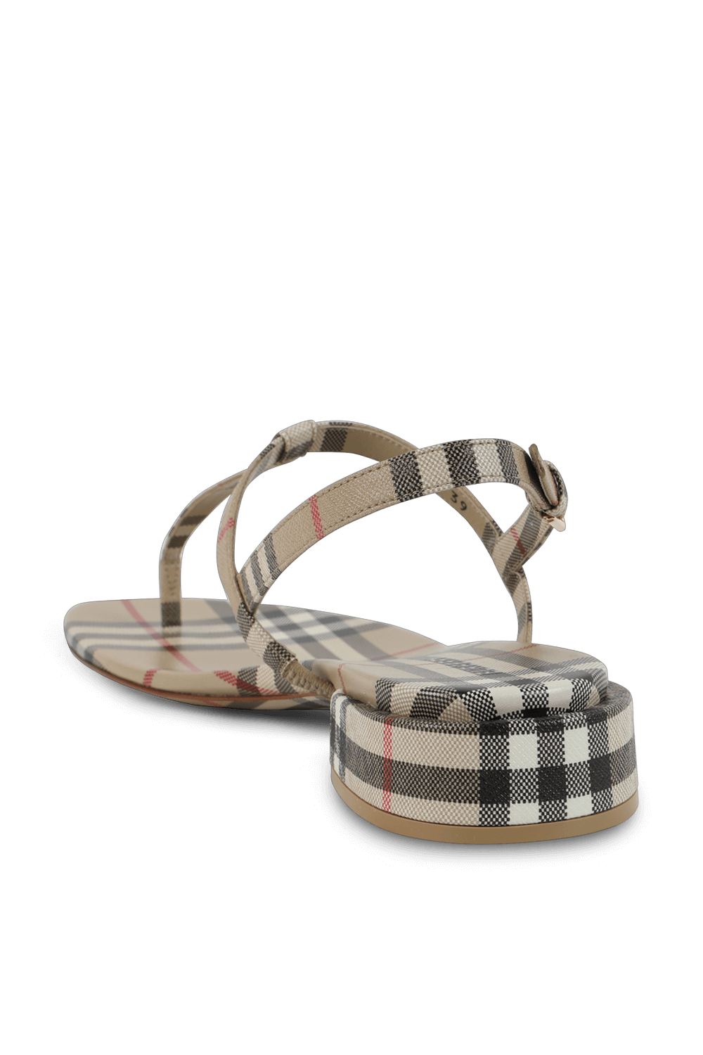 תמונה אחורית של סנדלים אודרי עם הדפס משבצות בגווני חום ושחור