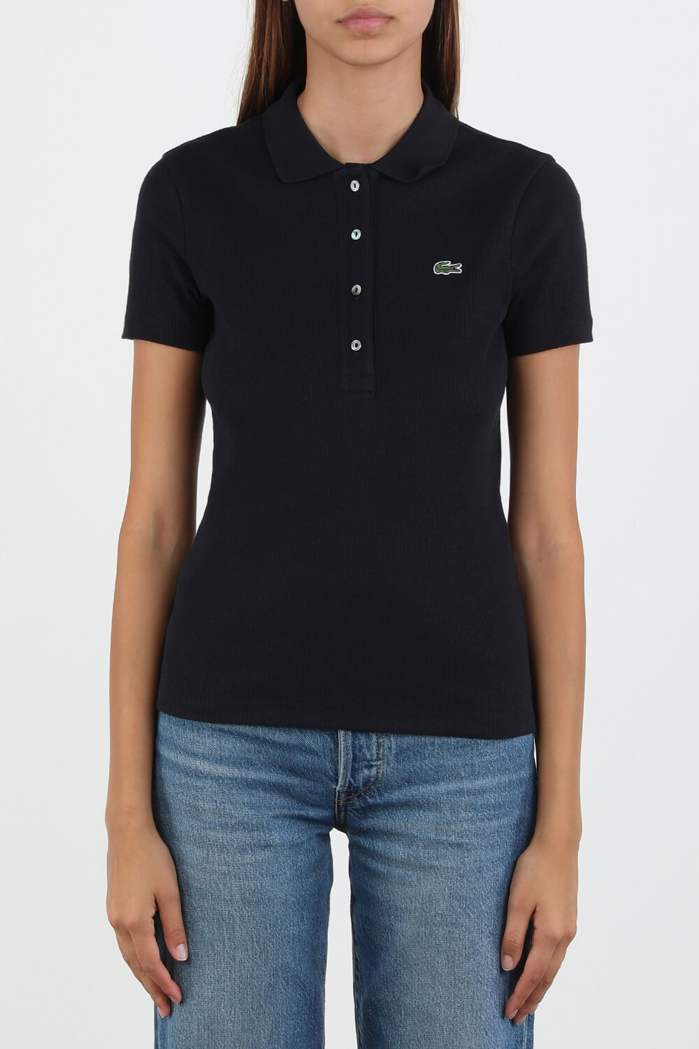 תמונת דוגמן קידמית של Ribbed Cotton Polo Shirt in Dark Blue