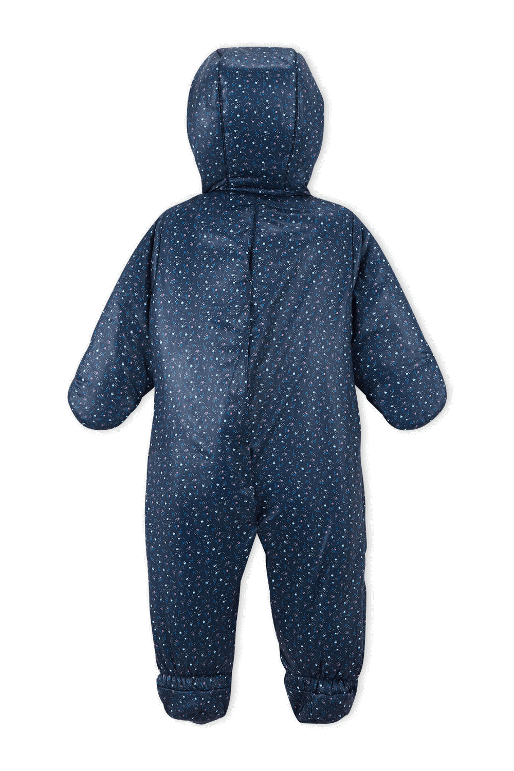 תמונה אחורית של גילאי 18 חודישם מעיל אוברול בצבע כחול