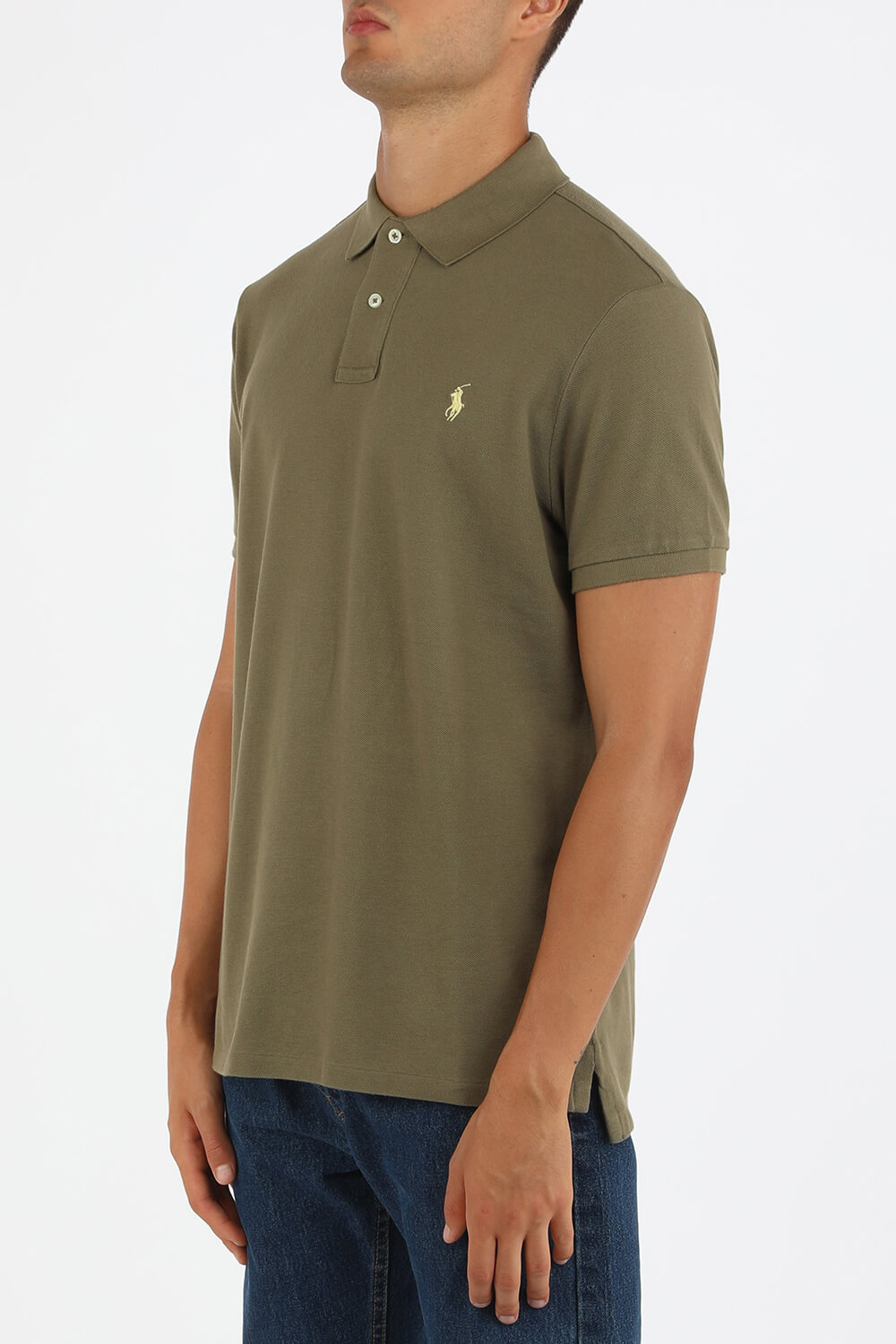 תמונת דוגמן קידמית של Short Sleeve 2 Buttons Polo Shirt in Olive Green