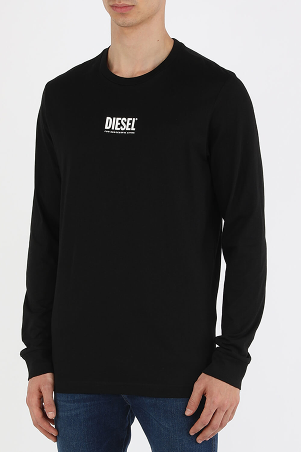 חולצת טי עם שרוולים ארוכים ולוגו בצבע שחור DIESEL