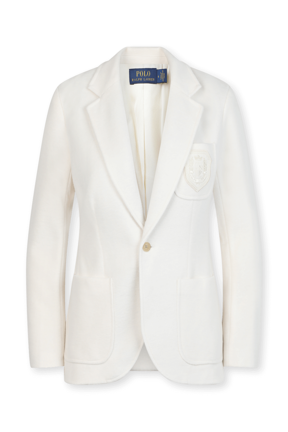 תמונה קידמית של בלייזר מחויט בגוון לבן