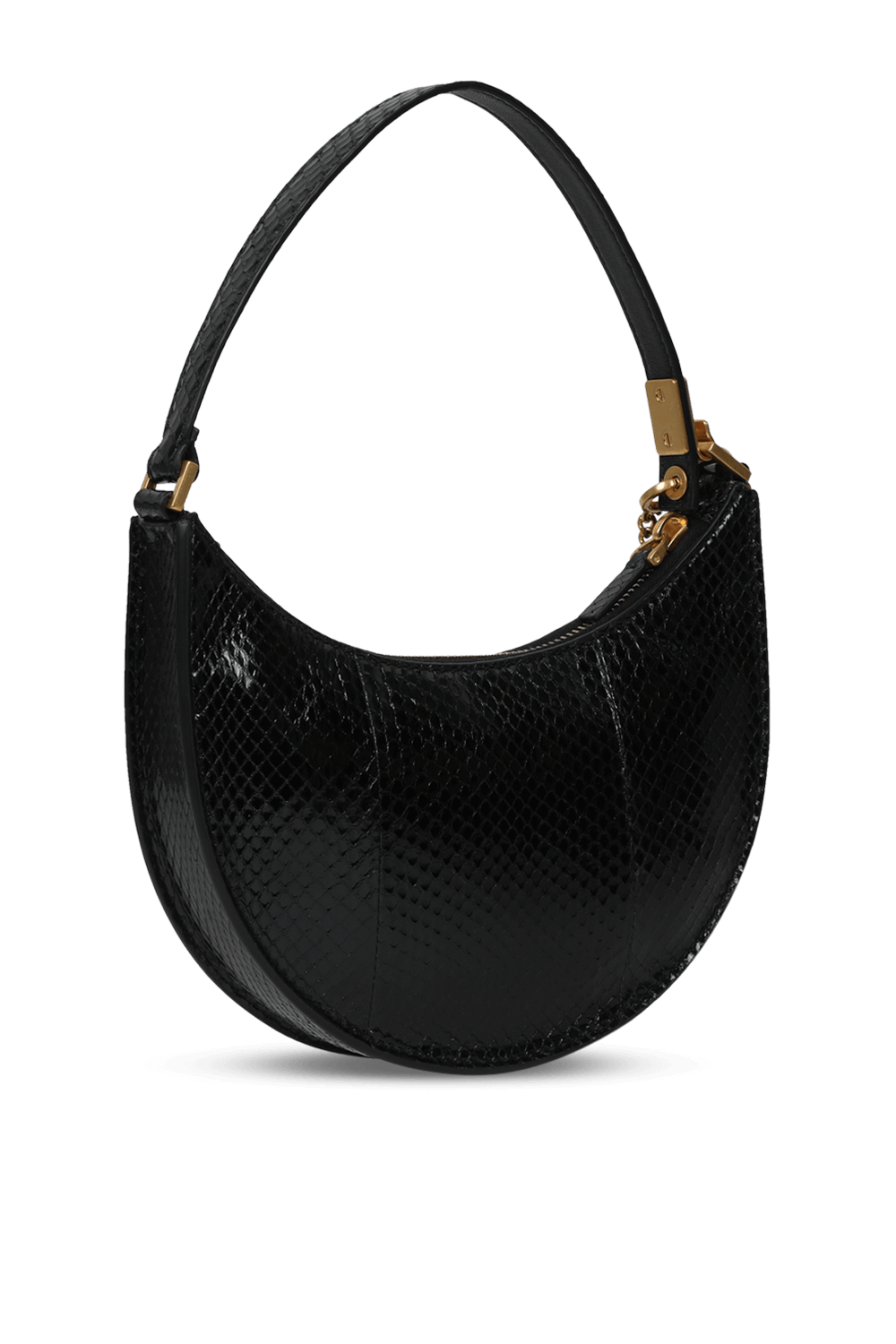 תמונת תקריב של תיק שחור מבריק בצללית ירח