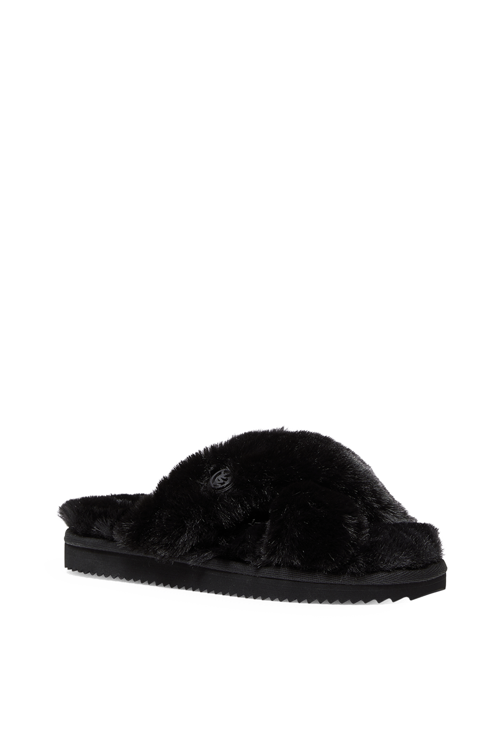 תמונת תקריב של Lala Faux Fur Slide Sandal in Black