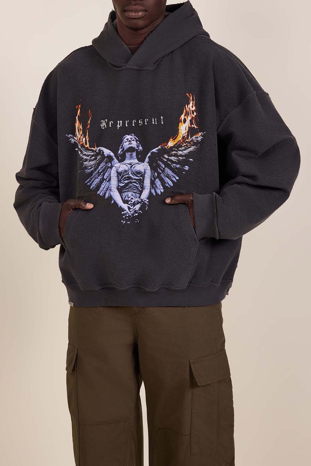 תמונת דוגמן אחורית של סווטשירט קפוצ'ון דו צדדי