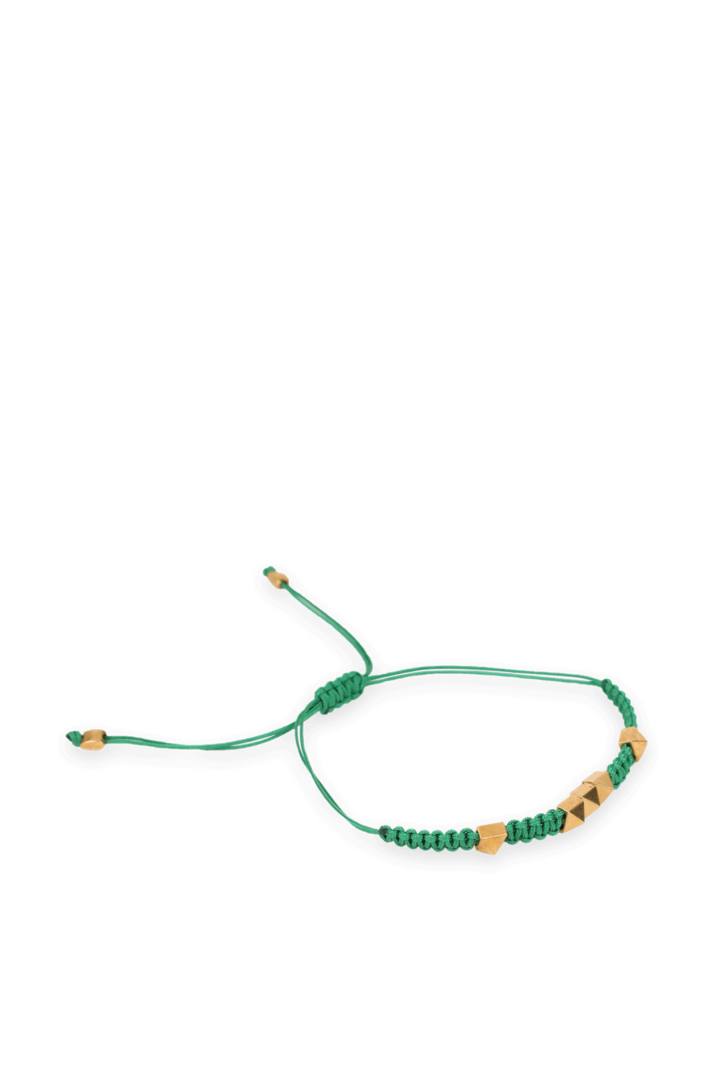 תמונת תקריב של צמיד קשירות ירוק עם חרוזים זהובים