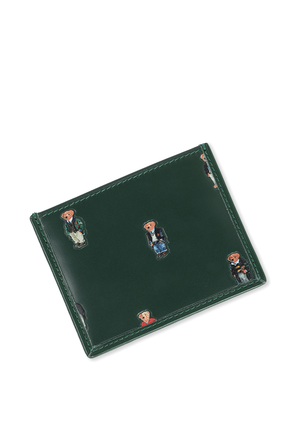 תמונת תקריב של ארנק כרטיסים דובי בצבע ירוק