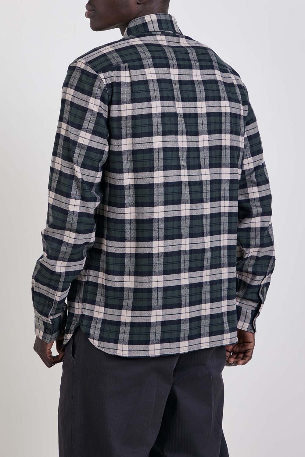 תמונת דוגמן אחורית של חולצת כפתורים משבצות