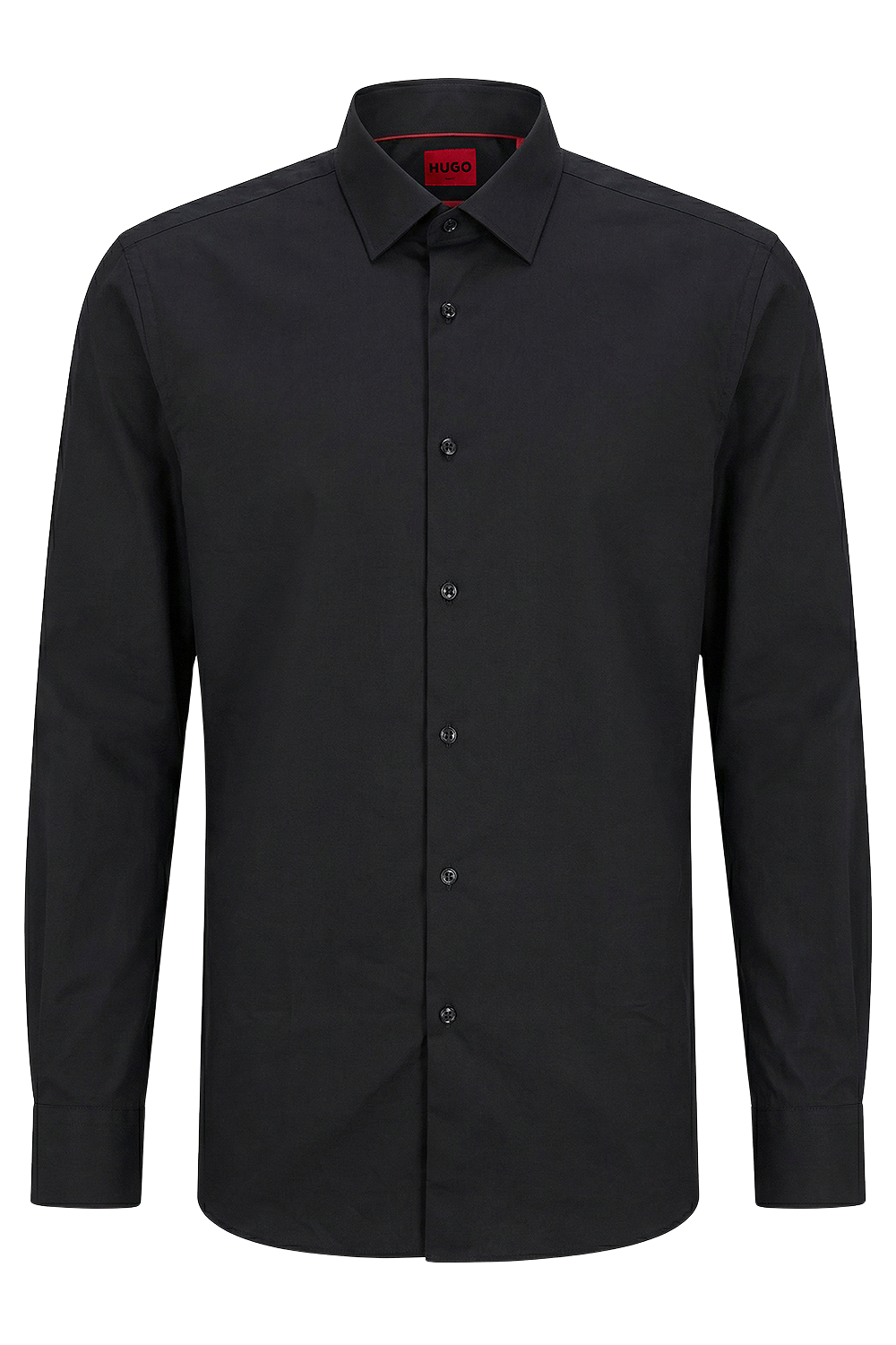 תמונה קידמית של חולצה מכופתרת שחורה בגזרת סלים