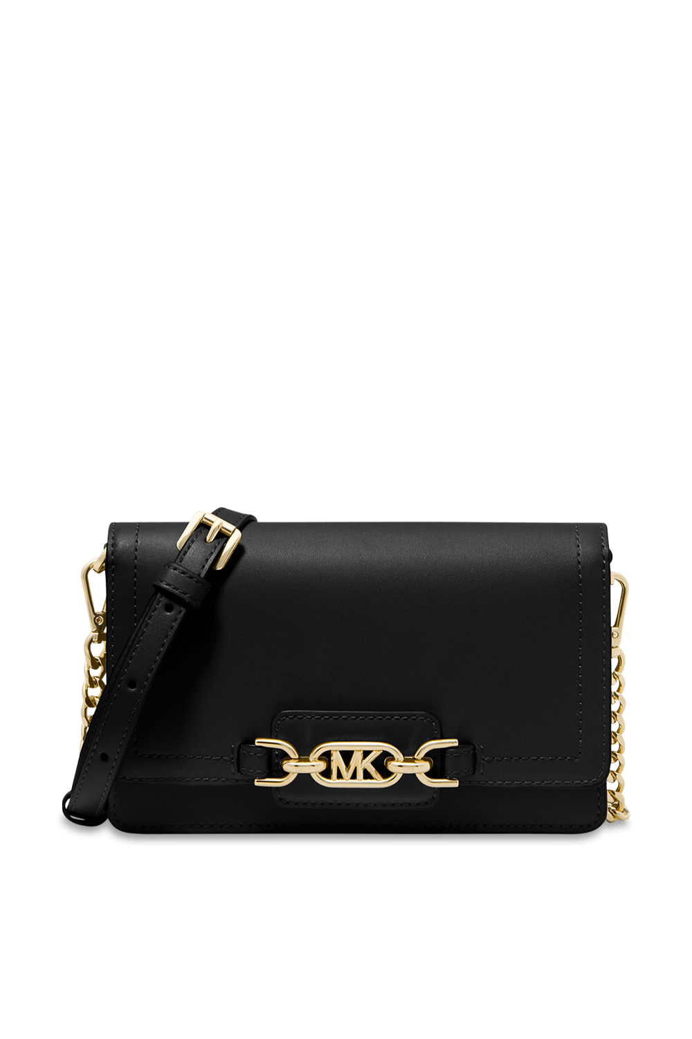 תמונה קידמית של תיק צד מיני מעור שחור עם שרשרת