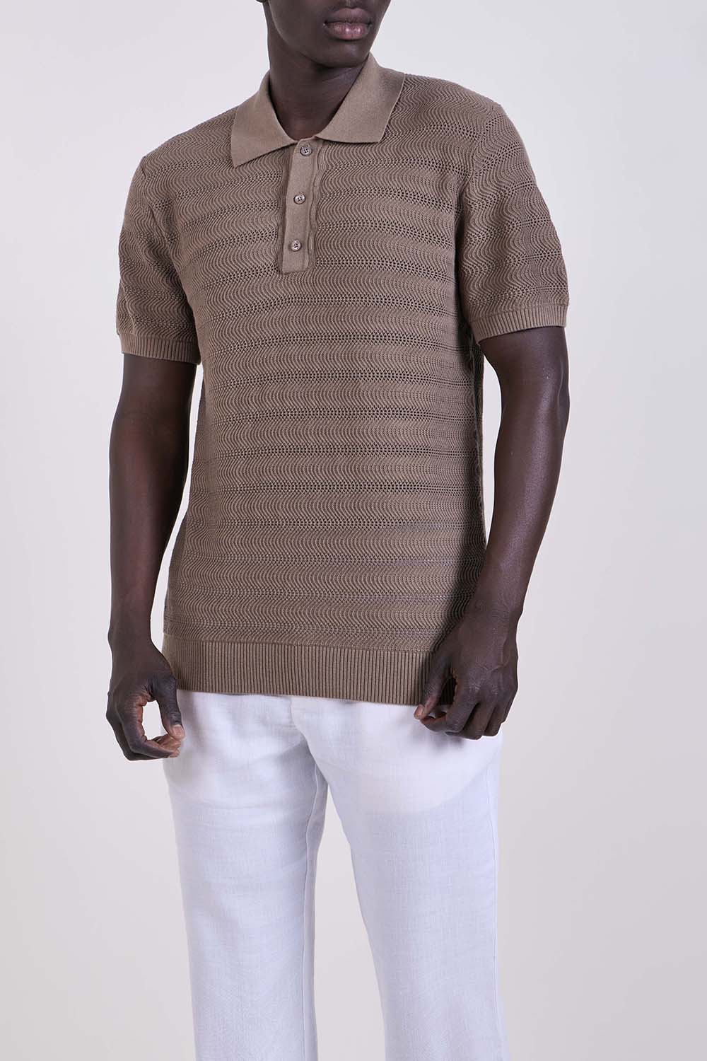 תמונת דוגמן קידמית של חולצת פולו ג'אקרד