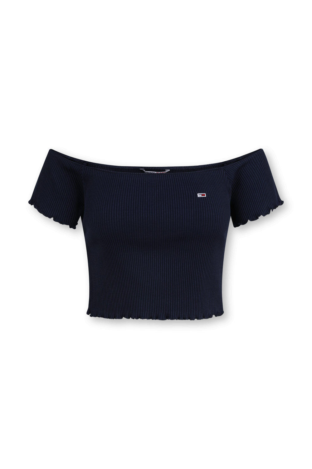 תמונה קידמית של חולצה קצרה בסריגת ריב בגוון כחול נייבי