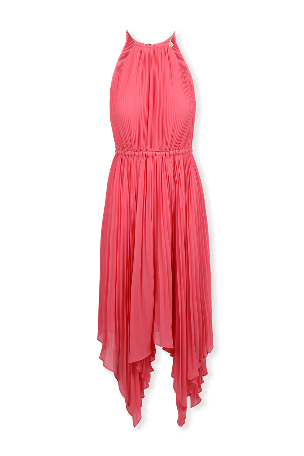 תמונה קידמית של Halterneck Asymetrical Midi Dress in Pink