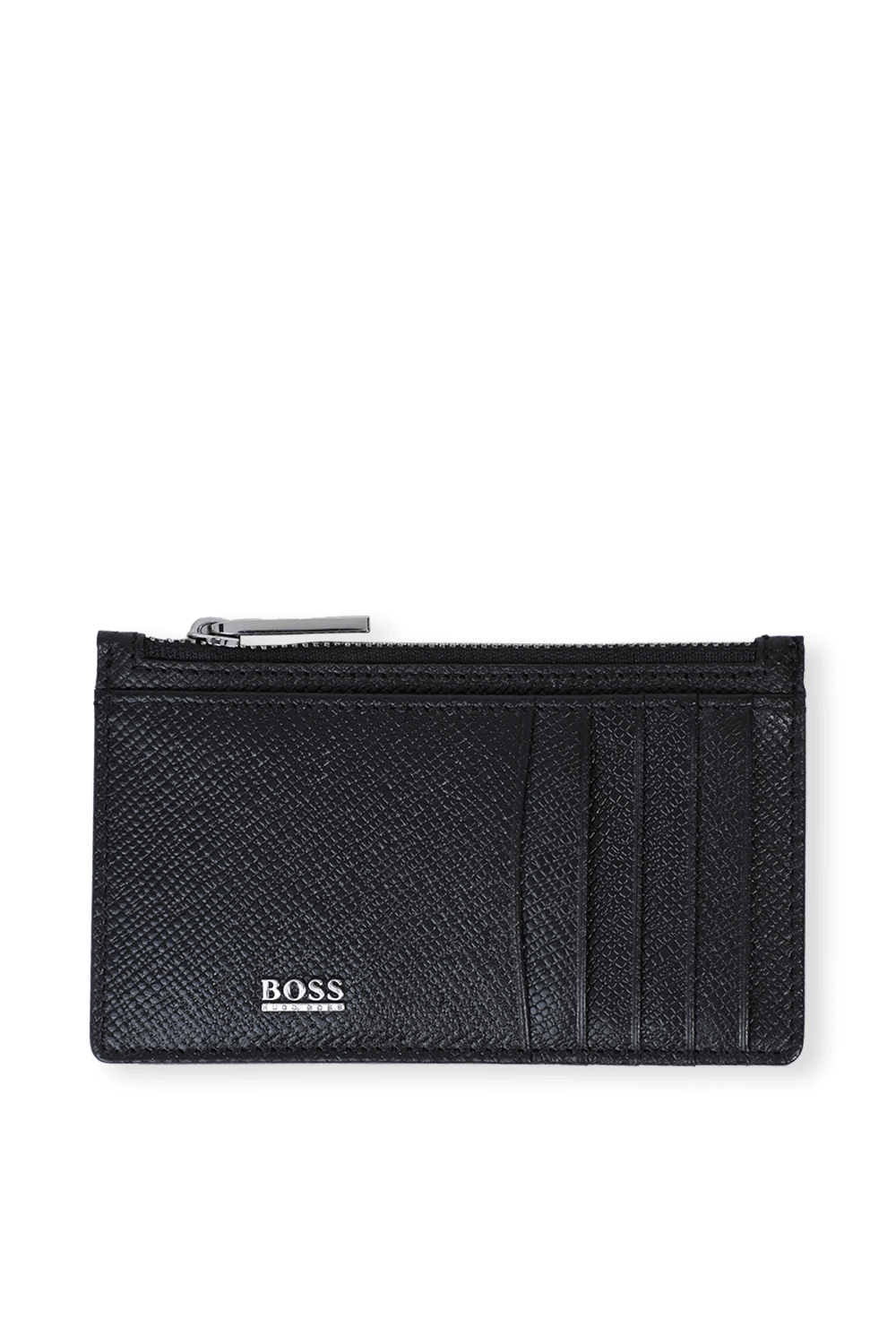 תמונה קידמית של ארנק כרטיסים מעור מגורען עם רוכסן