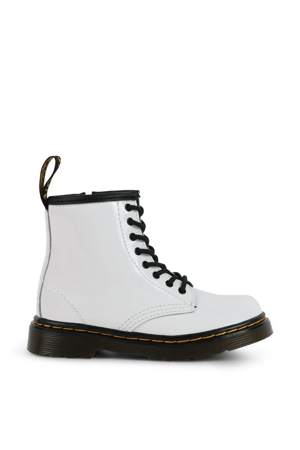 תמונה קידמית של מידות 22-27 מגפי עור קלאסיות בצבע לבן מבריק