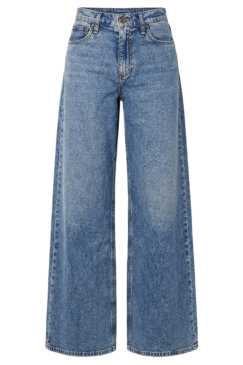 תמונה קידמית של מכנסי ג'ינס בגזרה גבוהה