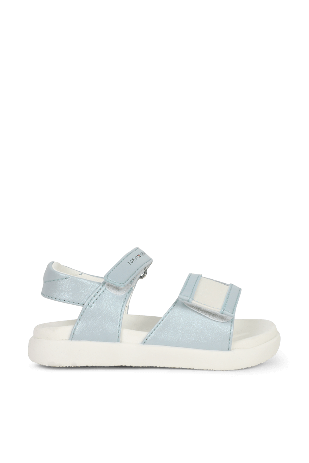 תמונה קידמית של מידות 20-23 סנדלים תכלת עם רצועה מנצנצת