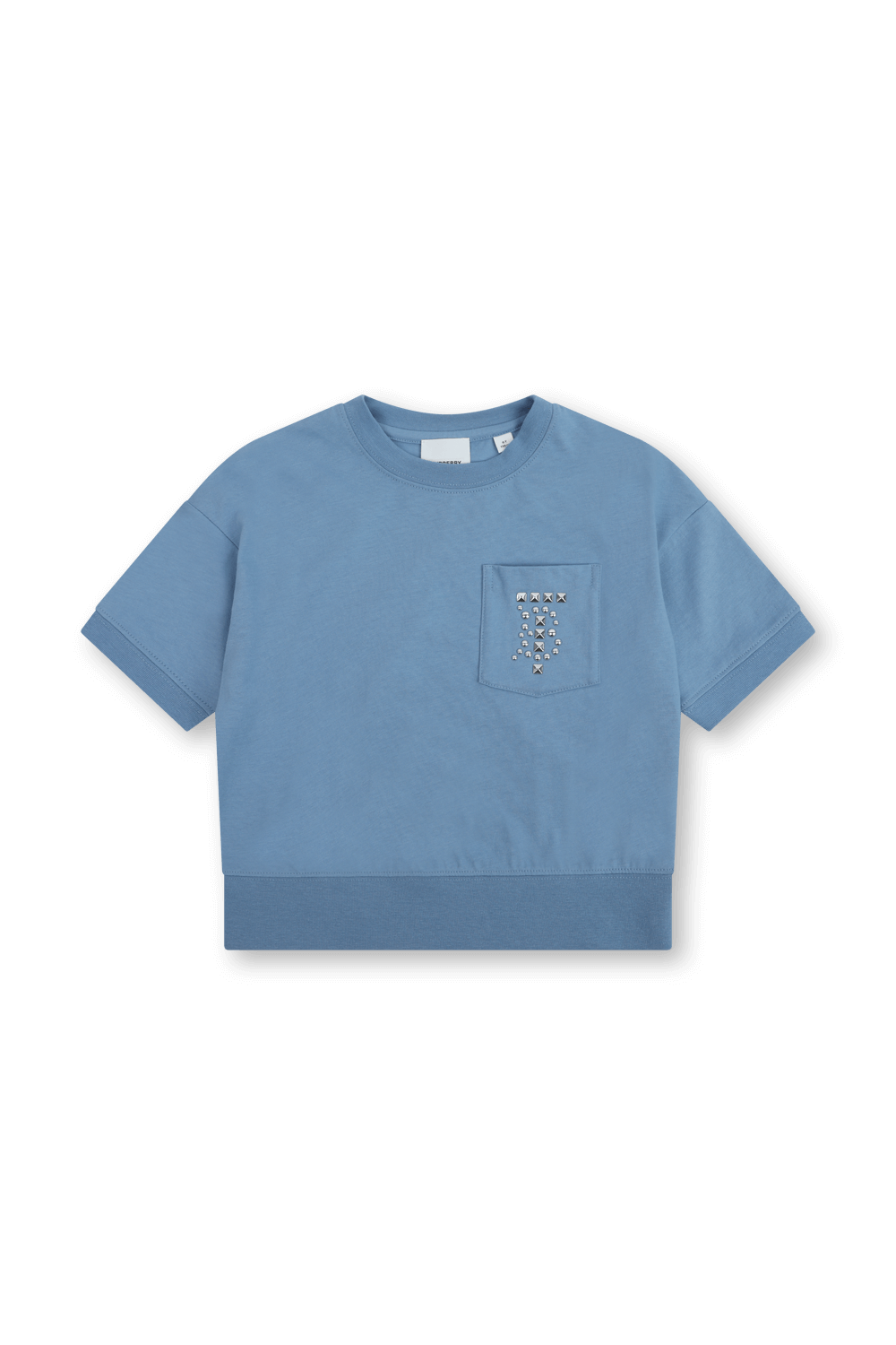 גילאי 4-14 חולצה כחולה עם לוגו מניטים כסופים BURBERRY