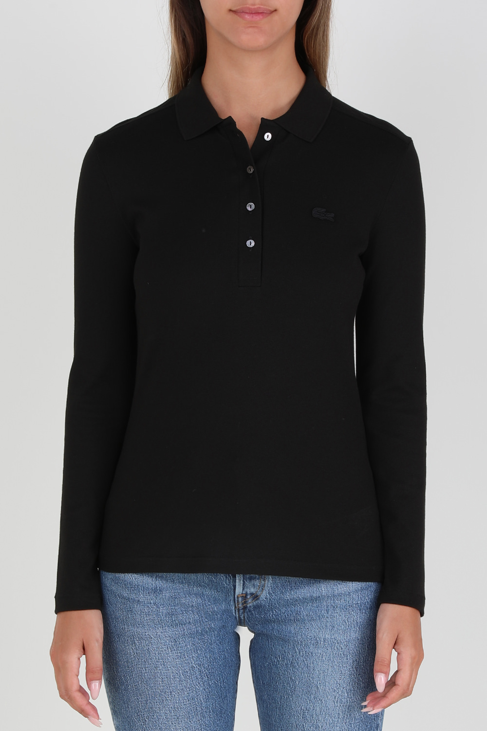 תמונת דוגמן קידמית של חולצת פולו סלים ארוכה מכותנת פיקה