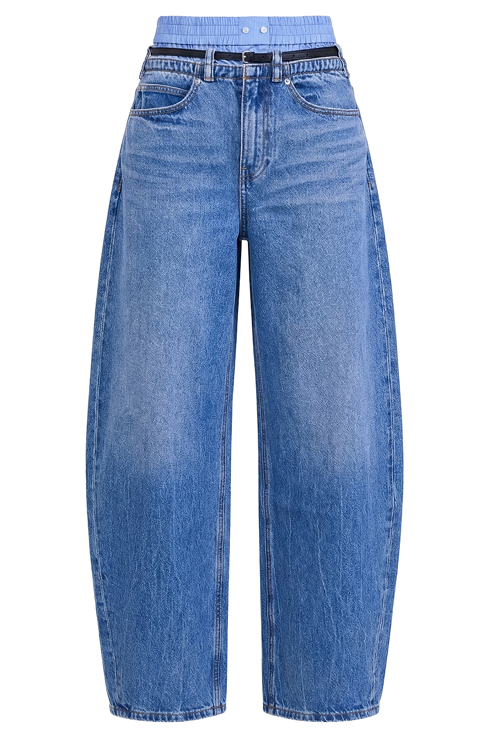 תמונה קידמית של מכנסי ג&rsquo;ינס בגזרה רחבה