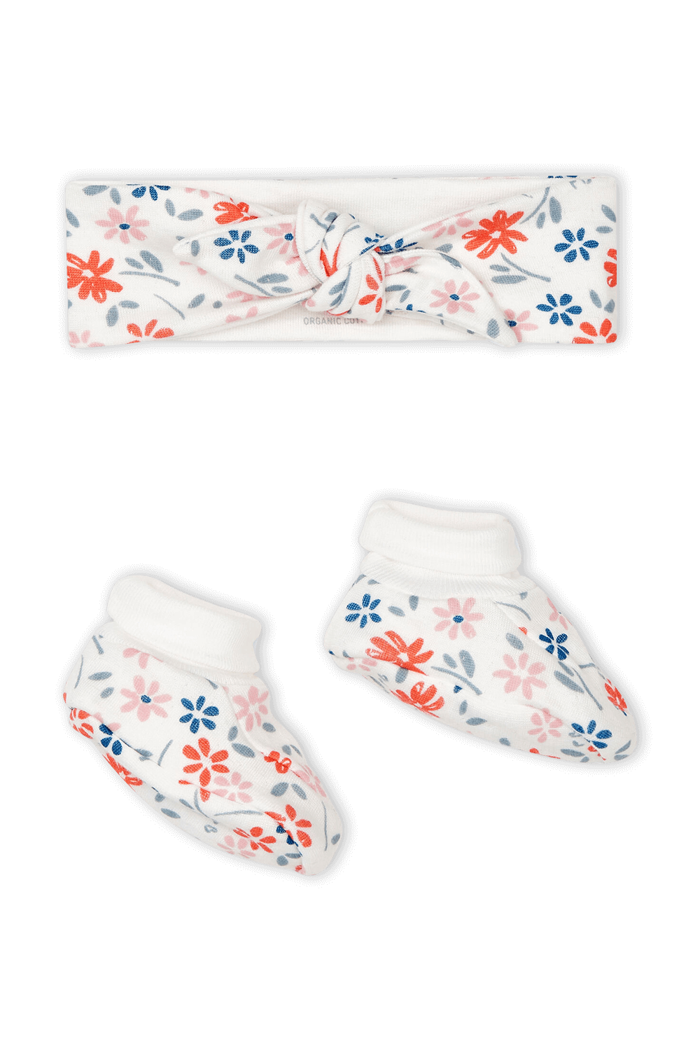 תמונה קידמית של גיל 3 חודשים סט נעלי בית וסרט לשיער בהדפס פרחוני