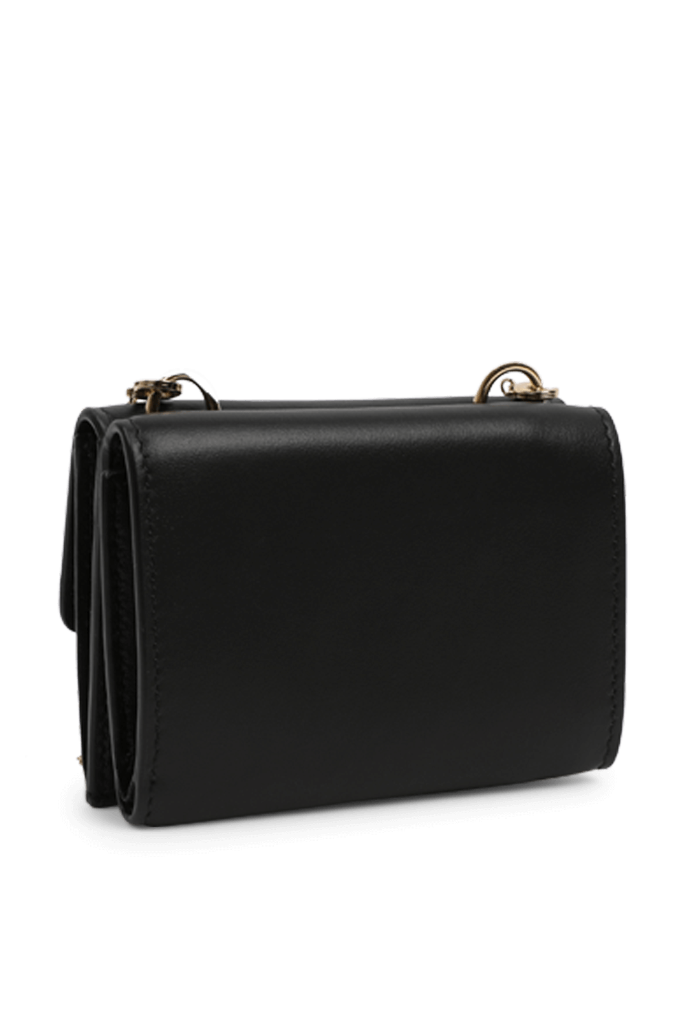 תמונה אחורית של תיק ארנק מעור עם לוגו מוזהב