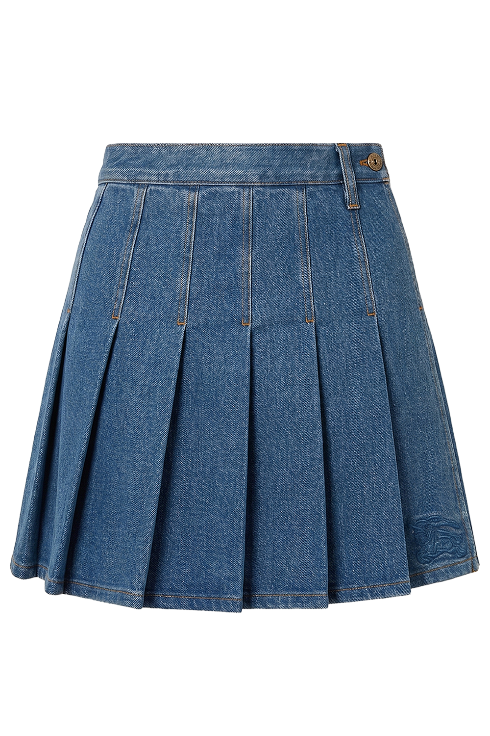 תמונה קידמית של חצאית ג'ינס קפלים