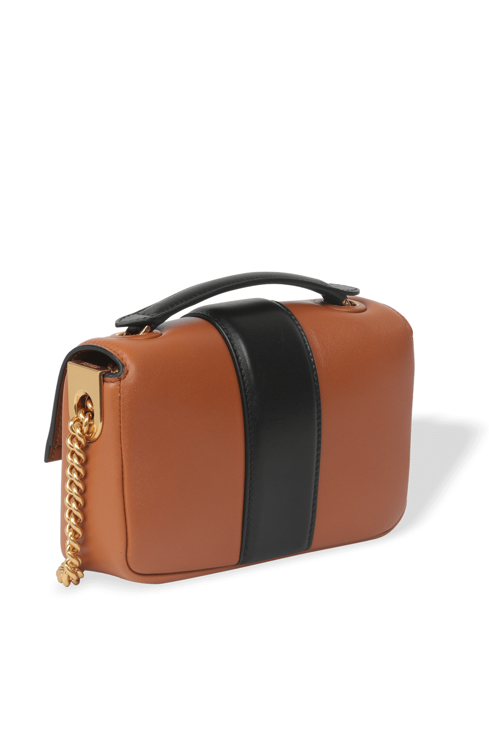 תמונה אחורית של Brown and Black Mini Baguette Bag with Chain