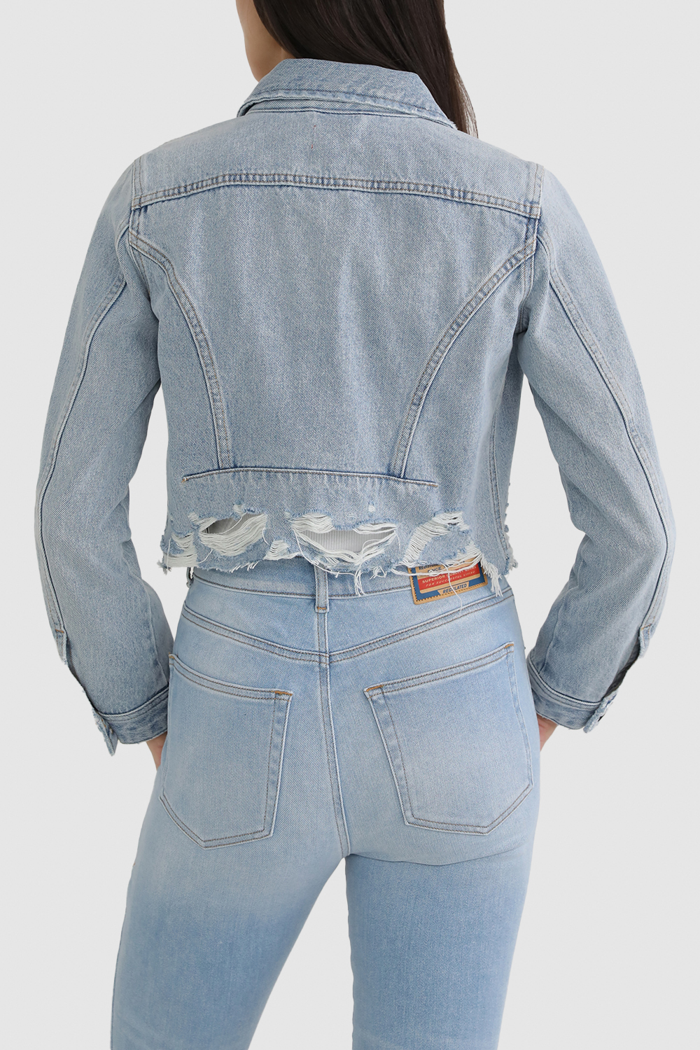 תמונת דוגמן אחורית של ז`קט ג`ינס קרופ