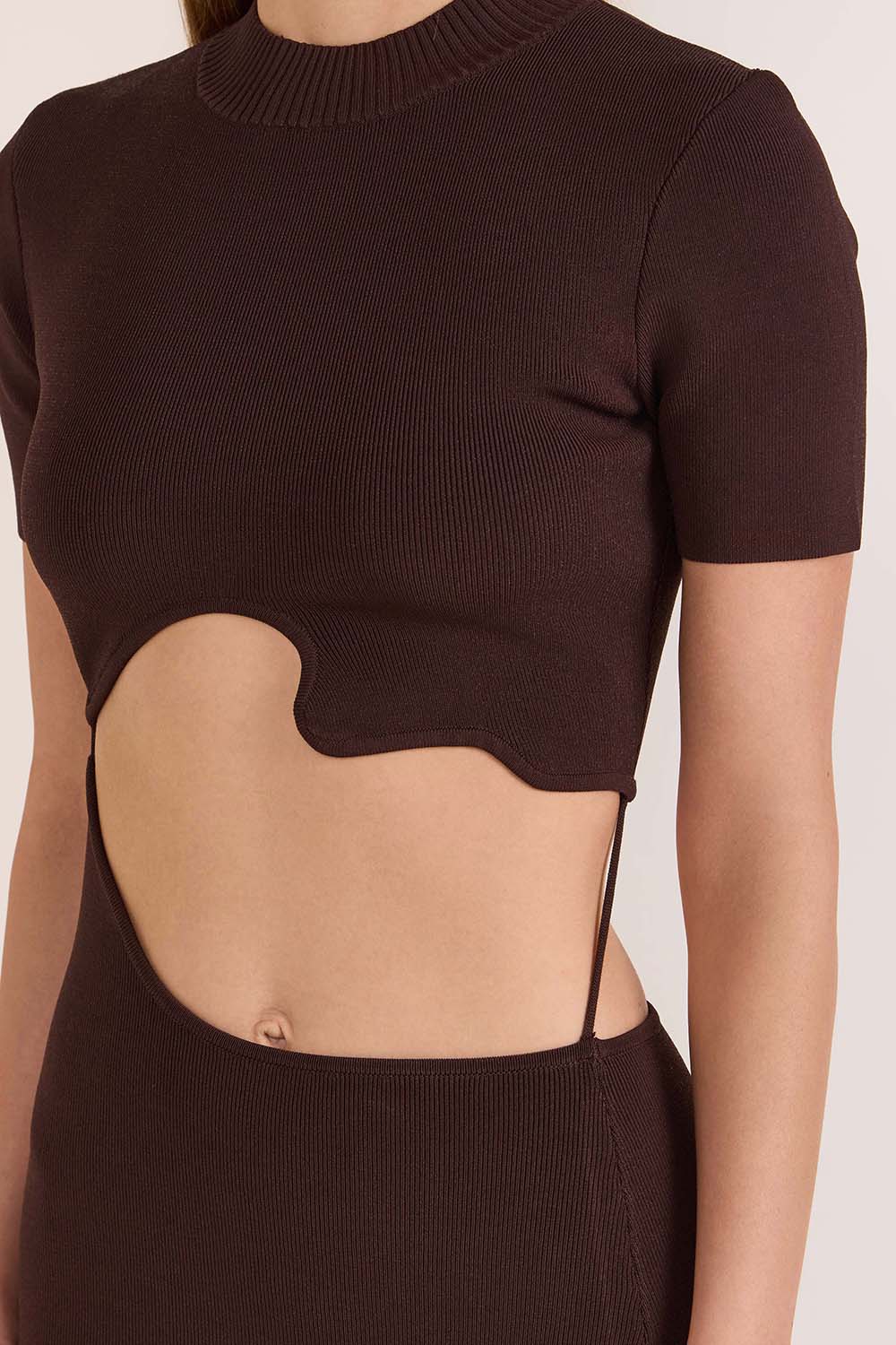 תמונת תקריב דוגמן של שמלת קאט-אאוט