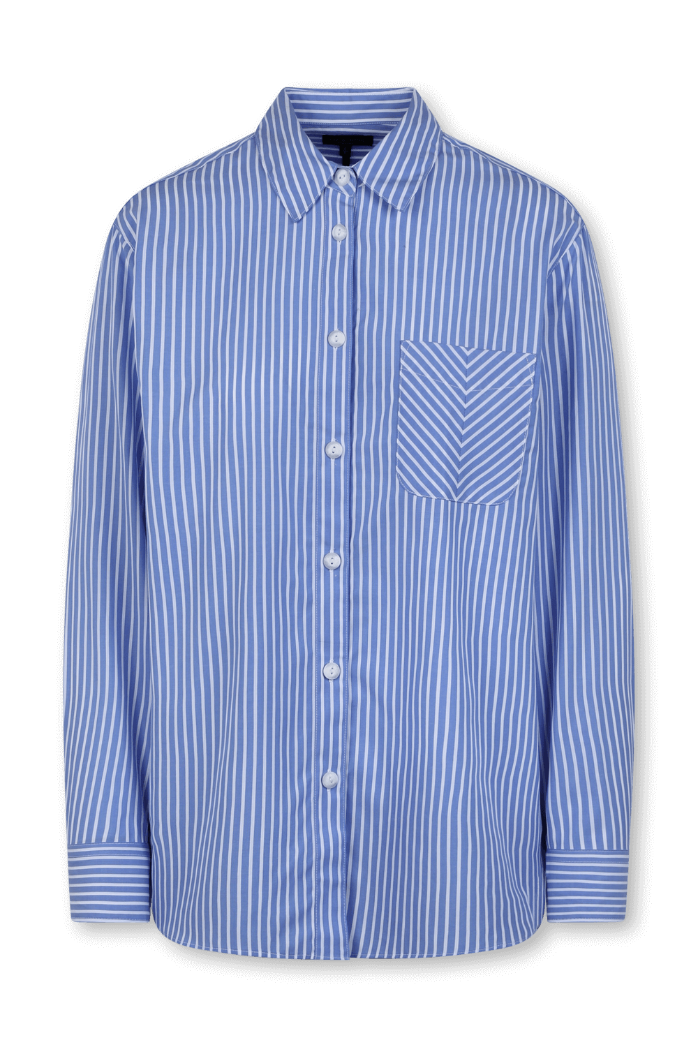 תמונה קידמית של חולצת כפתורים ארוכה עם פסים