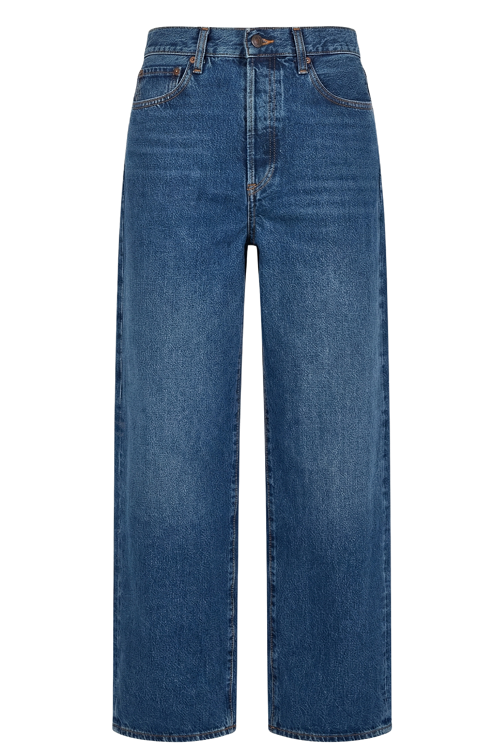 תמונה קידמית של מכנסי ג'ינס בגזרת אוברסייז