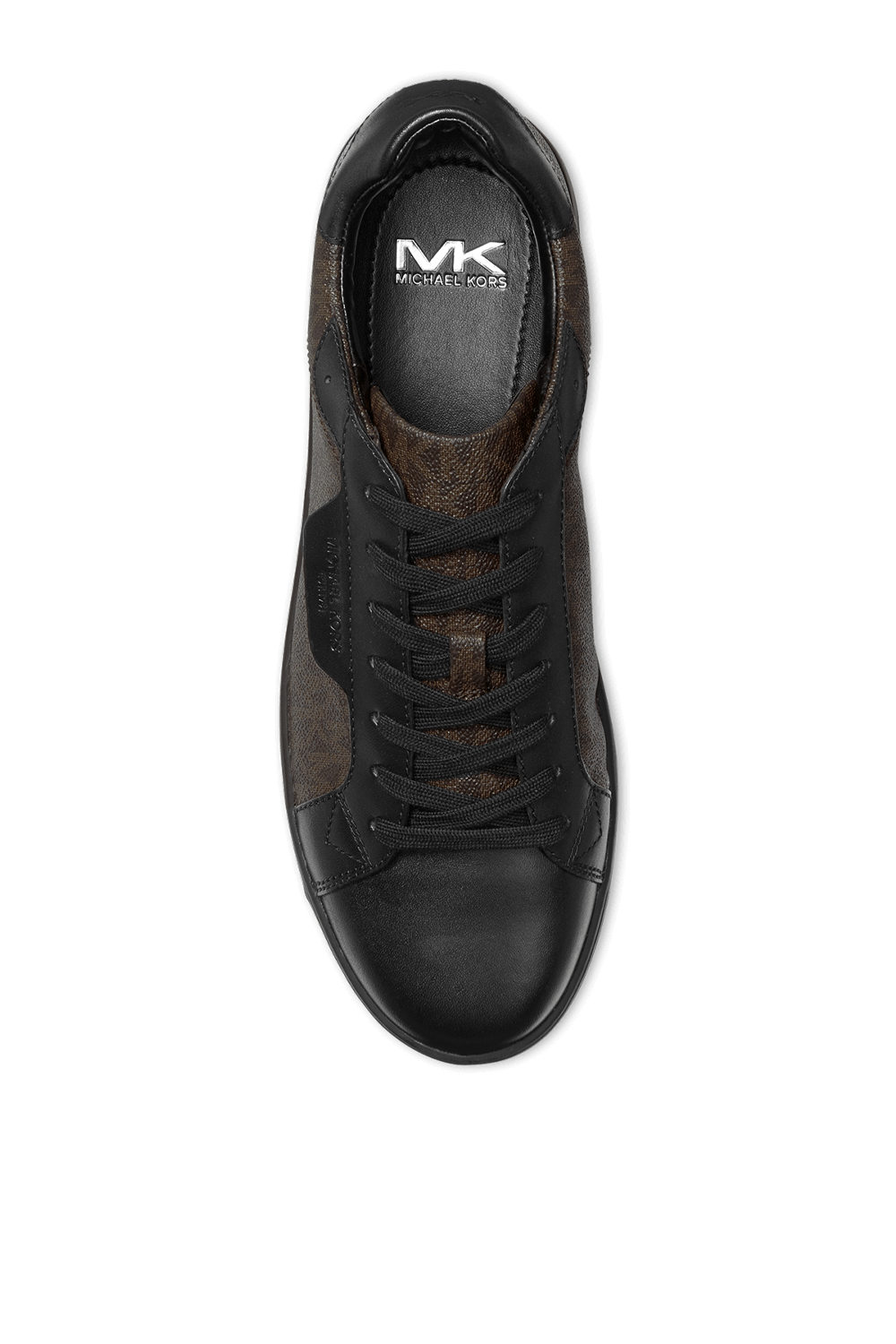 תמונת פנים של נעלי סניקרס מונוגרמיות בגווני שחור וחום