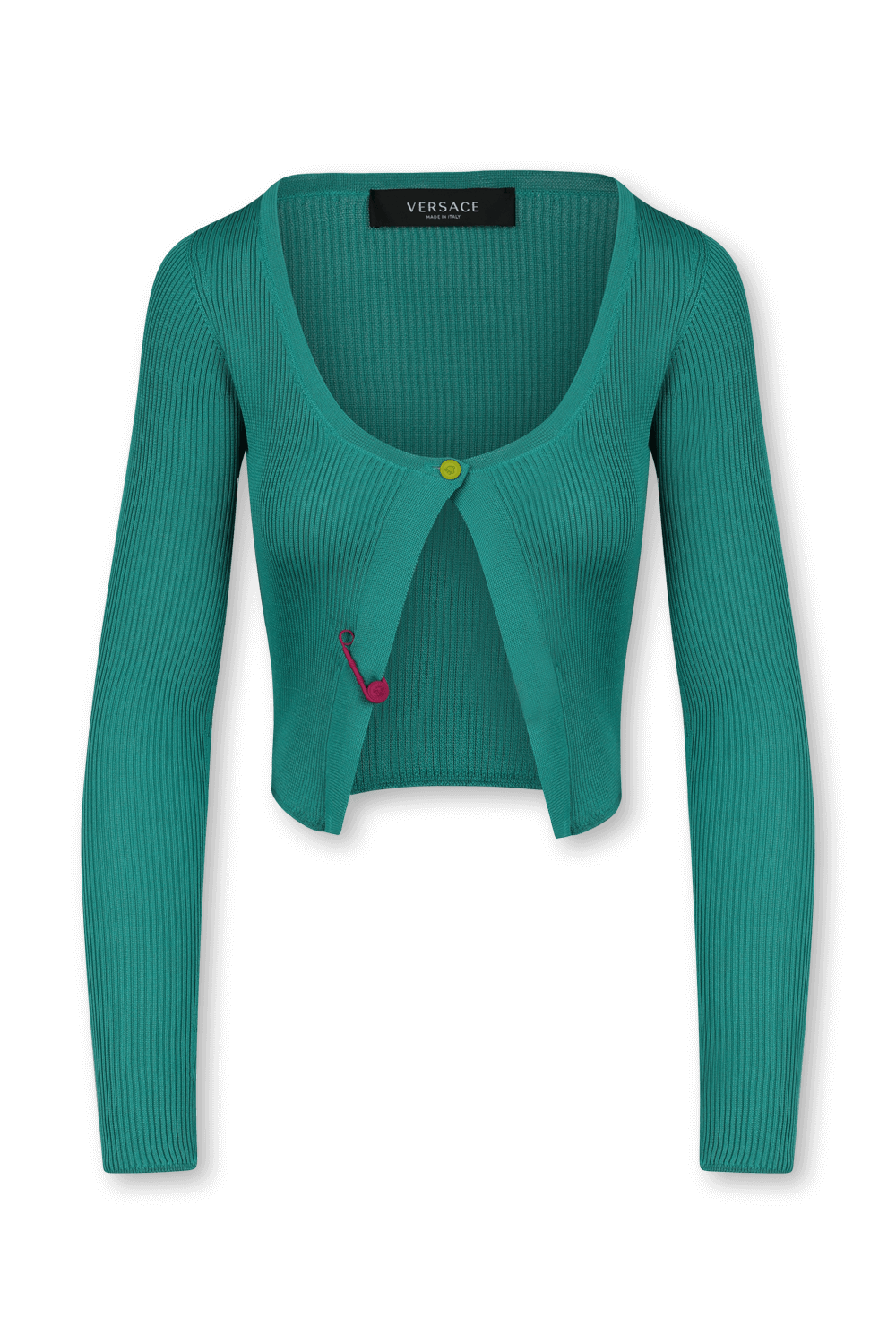 תמונה קידמית של קרדיגן כחול בסגירת כפתור בודד