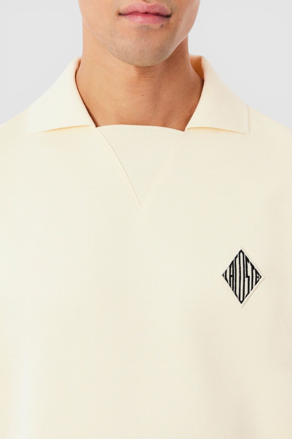 תמונת תקריב דוגמן של חולצת פולו פליז