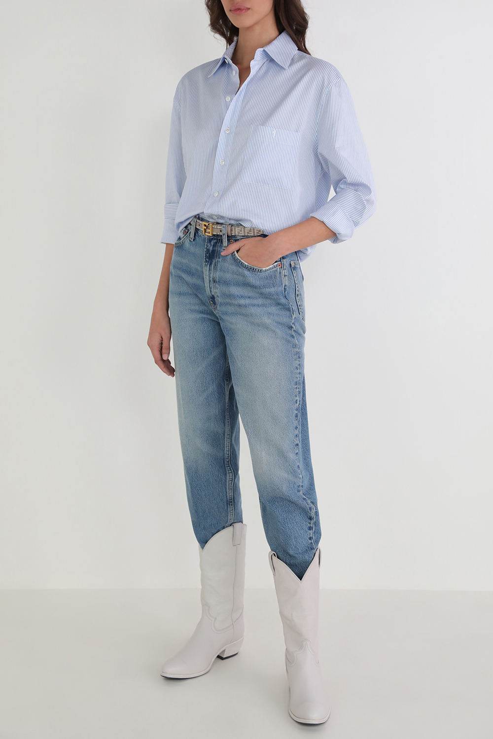 תמונת דוגמן קידמית של מגפי בוקרים מעור