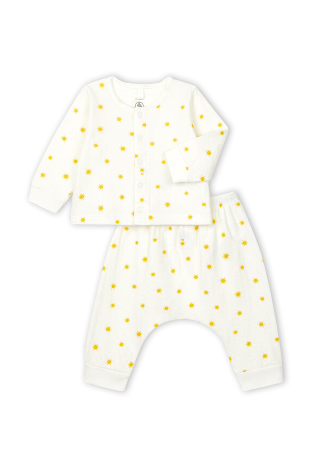 תמונה קידמית של גילאי NB-24 חודשים סט מכנסיים וקרדיגן עם הדפס שמש