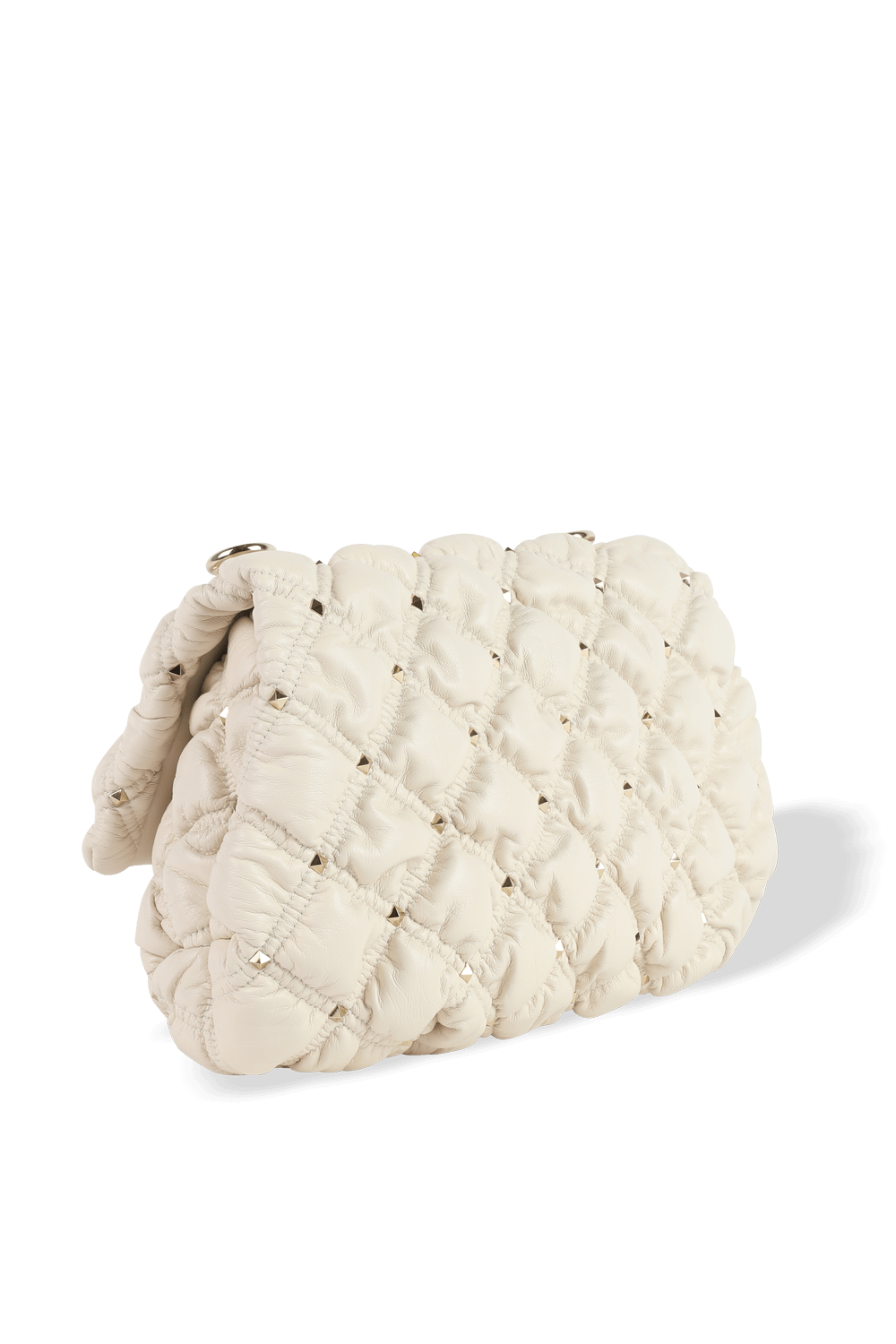 תמונה אחורית של Medium Spikeme Leather Shoulder Bag in Light Ivory