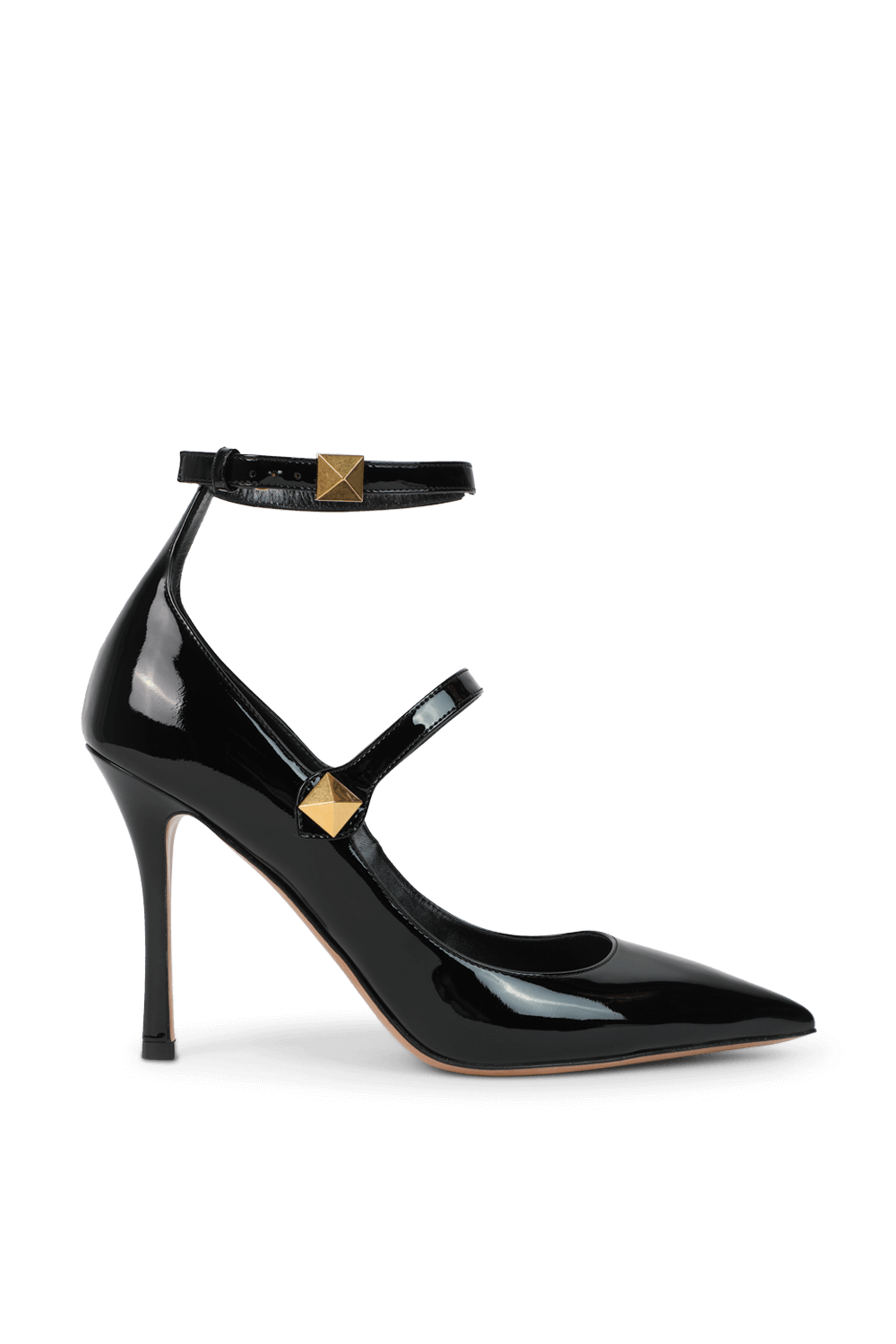 תמונה קידמית של נעלי עקב מעור מבריק