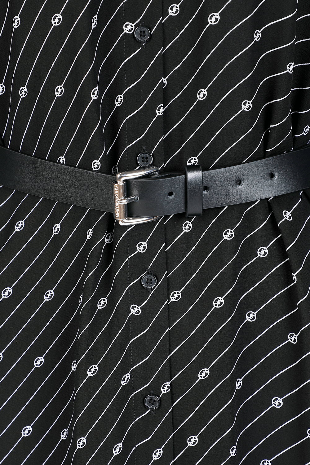 תמונת תקריב של Monogram Print Shirt Dress in Black